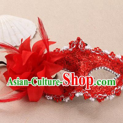Handmade Stage Show Lace Accessories Cosplay Red Flower Face Mask Masquerade Party Prop Headgear Halloween Fancy Ball Mask