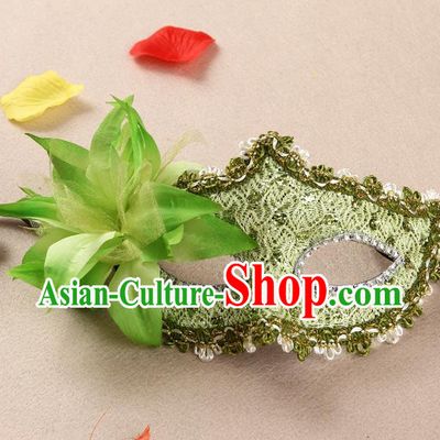 Handmade Masquerade Party Headgear Catwalks Green Lace Mask Halloween Stage Show Face Accessories Cosplay Angel Flower Face Mask
