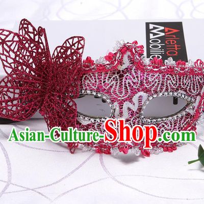 Handmade Stage Show Face Mask Halloween Cosplay Fancy Ball Accessories Catwalks Rosy Butterfly Mask Masquerade Lace Headwear