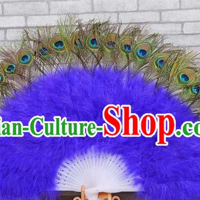 Top Samba Dance Peacock Feathers Fan Spanish Dance Folding Fan Stage Performance Fan Handmade Violet Villus Fan