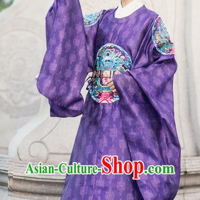 China Traditional Hanfu Purple Brocade Robe Ancient Emperor Historical Clothing Ming Dynasty Royal Prince Garment Costume