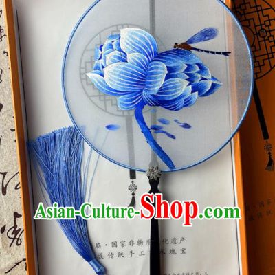 China Classical Dance Silk Fan Traditional Palace Fan Handmade Double Sides Embroidered Fan Suzhou Embroidery Lotus Fan