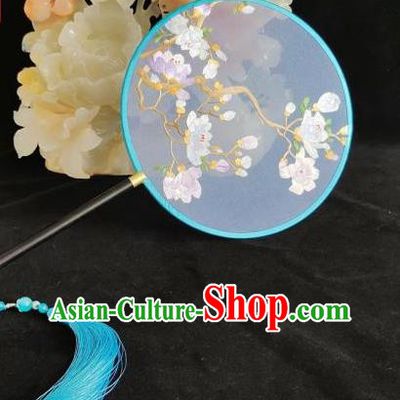 China Handmade Double Sides Silk Fan Suzhou Embroidery Palace Fan Classical Embroidered Mangnolia Fan Traditional Dance Fan
