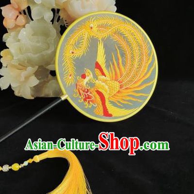 China Traditional Dance Fan Handmade Double Sides Silk Fan Suzhou Embroidery Palace Fan Classical Embroidered Phoenix Fan