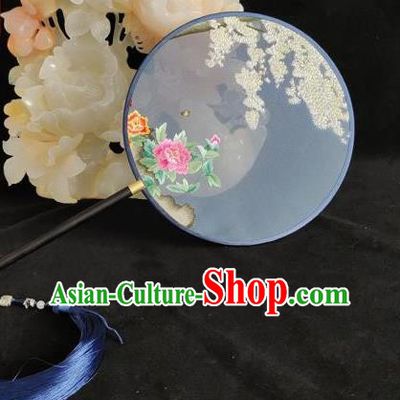 China Hand Embroidered Peony Fan Traditional Hanfu Dance Fan Handmade Double Sides Palace Fan Suzhou Embroidery Silk Fan