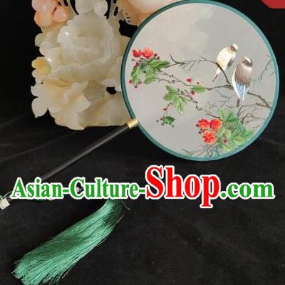 China Traditional Hanfu Dance Fan Handmade Double Sides Palace Fan Suzhou Embroidery Silk Fan Hand Embroidered Begonia Fan