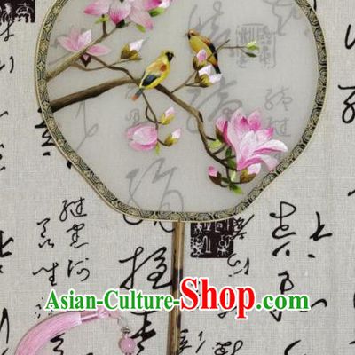 China Classical Dance Palace Fan Hand Suzhou Embroidery Mangnolia Fan Traditional Court Fan Handmade Double Side Silk Fan
