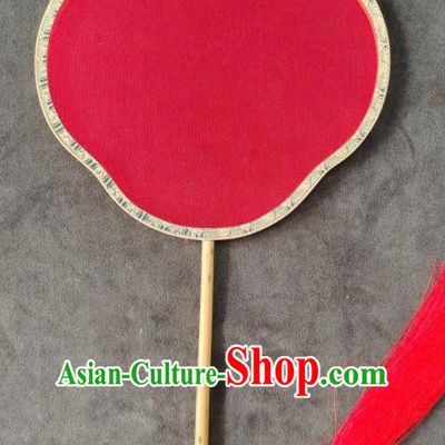 China Handmade Red Silk Fan Traditional Wedding Fan Bride Begonia Fan Classical Palace Fan