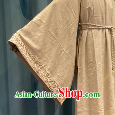 China Ancient Scholar Beige Flax Robe Drama Da Ming Feng Hua Zhu Yawen Clothing Ming Dynasty Young Male Garment Costumes