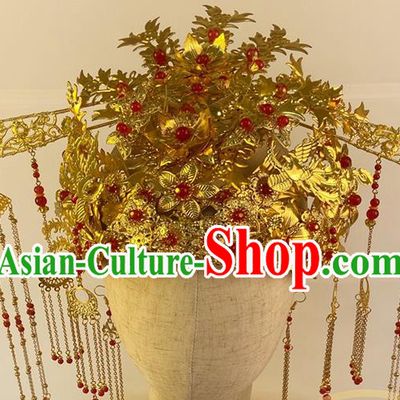 China Traditional Wedding Hair Accessories Ancient Drama My Heroic Husband Su Tan Er Headdress Ming Dynasty Noble Bride Golden Phoenix Coronet