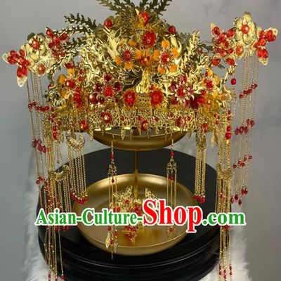 China Ming Dynasty Noble Bride Golden Phoenix Coronet Traditional Wedding Hair Accessories Ancient Drama My Heroic Husband Su Tan Er Headdress