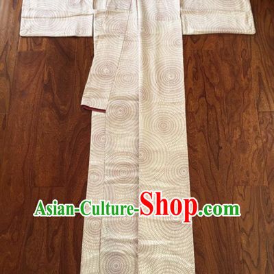 Japan Summer Festival Garment Costume Traditional Beige Silk Yukata Dress Classical Thread Pattern Edo Komon Kimono Clothing