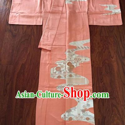 Japan Traditional Pink Yukata Dress Classical Chrysanthemum Pattern Tsukesage Kimono Clothing Summer Festival Garment Costume
