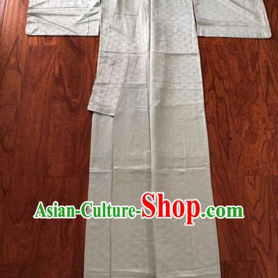 Japan Tokyo Light Green Silk Yukata Dress Traditional Jacquard Pattern Iromuji Kimono Clothing Young Woman Wafuku Garment Costume