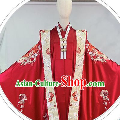 Chinese Ming Dynasty Empress Red Dress Outfits Traditional Drama Wedding Garment Costumes Ancient Palace Bride Clothing