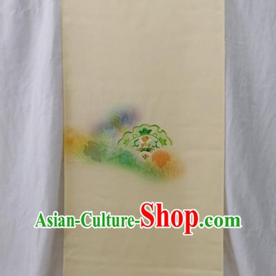 Japanese Female Tsukesage Kimono Dress Corset Accessories Traditional Yukata Belt Classical Fan Pattern Beige Brocade Waistband