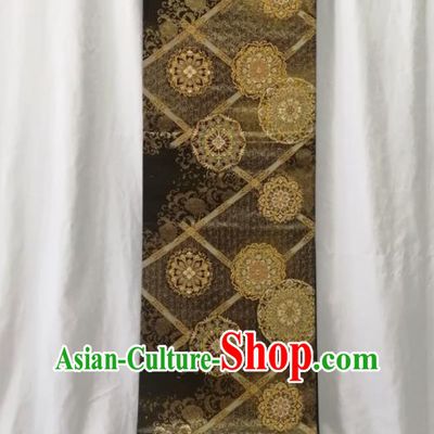 Japanese Women Kimono Dress Corset Accessories Traditional Yukata Nishijin Belt Classical Flowers Pattern Black Brocade Waistband