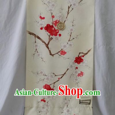 Japanese Classical Plum Blossom Pattern Beige Waistband Women Kimono Dress Corset Accessories Traditional Yukata Belt