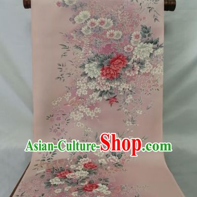 Japanese Classical Peony Pattern Waistband Material Women Kimono Dress Corset Accessories Traditional Yukata Belt Pink Silk Fabric