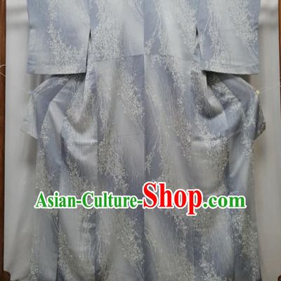 Japan Kyoto Grey Silk Yukata Dress Traditional Pattern Edo Komon Kimono Clothing Court Woman Garment Costume