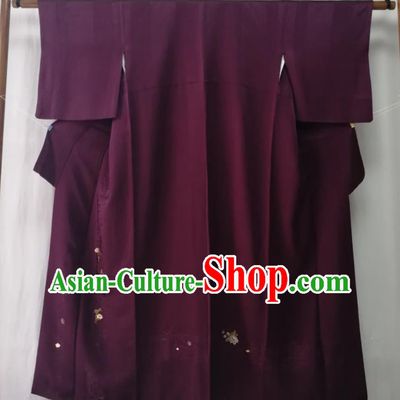 Japan Kyoto Purple Yukata Dress Traditional Tsukesage Kimono Clothing Orthodox Garment Costume