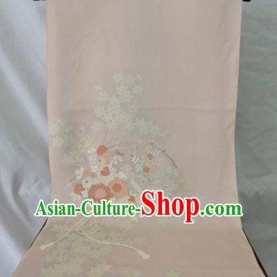 Japanese Classical Embroidered Chrysanthemum Pattern Waistband Material Kimono Dress Corset Accessories Traditional Yukata Belt Beige Silk Fabric