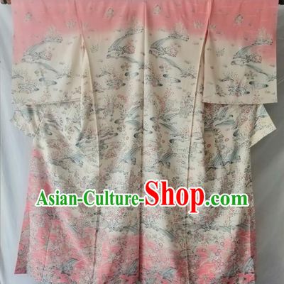 Japan Kyoto Printing Yukata Dress Traditional Sakura Pattern Tsukesage Kimono Clothing Young Woman Garment Costume