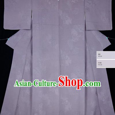 Japan Classical Pattern Iromuji Kimono Clothing Elderly Woman Garment Costume Traditional Lilac Silk Yukata Dress