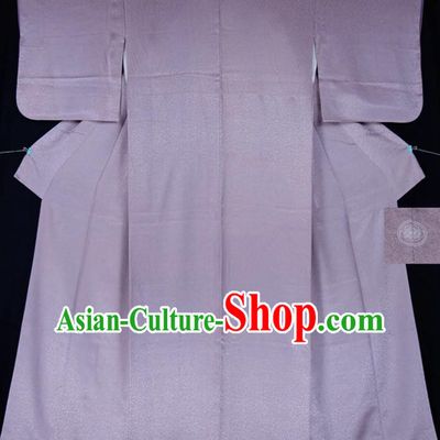 Japan Traditional Lilac Silk Yukata Dress Classical Pattern Iromuji Kimono Clothing Elderly Woman Garment Costume