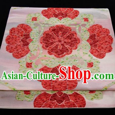 Japanese Classical Peony Pattern Waistband Kimono Dress Corset Accessories Traditional Yukata Pink Brocade Belt
