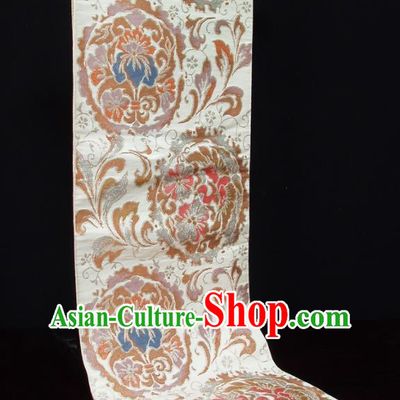 Japanese Traditional Yukata Robe White Brocade Belt Classical Flowers Pattern Wafuku Waistband Kimono Dress Corset Accessories