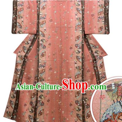 Japan Classical Sakura Pattern Edo Komon Kimono Clothing Young Lady Garment Costume Traditional Pink Yukata Dress