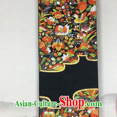 Japanese Classical Mandarin Duck Pattern Wafuku Waistband Kimono Dress Corset Accessories Traditional Yukata Robe Black Brocade Belt