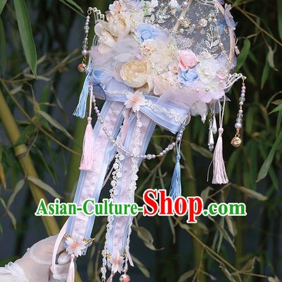 Handmade China Ancient Princess Fan Traditional Hanfu Fan Classical Dance Circular Fan Cosplay Flowers Palace Fan