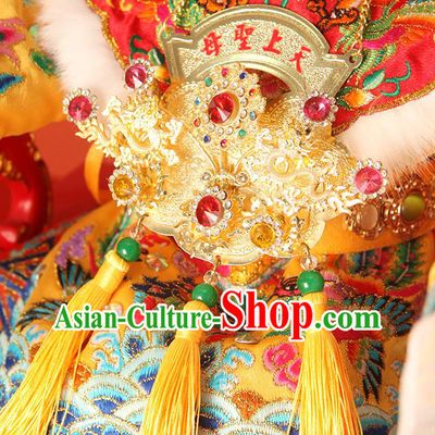 Chinese Handmade Golden Longevity Lock Necklace Goddess Mazu Necklet