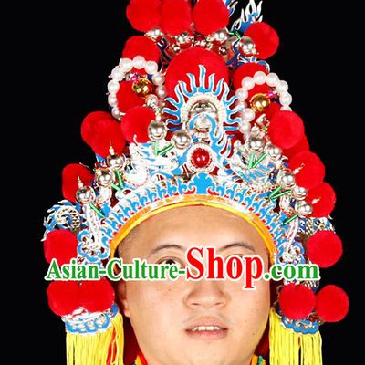 Chinese Peking Opera General Hat Beijing Opera Wusheng Headdress Handmade Opera Warrior Helmet Hair Accessories