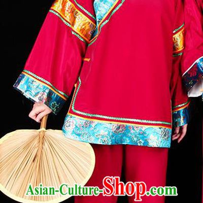 Chinese Chaoshan New Year Parade Garment Costume Peking Opera Elderly Female Red Uniforms Traditional Folk Dance Clothing
