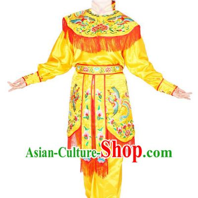 Chinese Beijing Opera Heroine Garment Costumes Peking Opera Female Warrior Yellow Uniforms Traditional Opera Woman Soldier Clothing