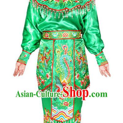 Chinese Traditional Cosplay Swordswoman Hu Sanniang Clothing Beijing Opera Actress Garment Costumes Peking Opera Female General Green Uniforms