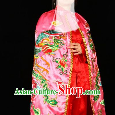 Chinese Peking Opera Actress Mantle Traditional Cosplay Goddess Embroidered Pink Cape Beijing Opera Swordswoman Garment Costume