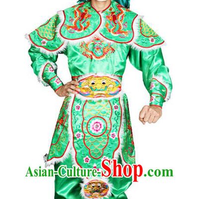 China Traditional Cosplay Military Officer Green Outfits Peking Opera General Costumes Beijing Opera Takefu Clothing