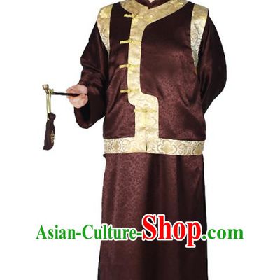 China Qing Dynasty Male Clothing Traditional Wedding Brown Mandarin Jacket and Robe Outfits Performance Costumes