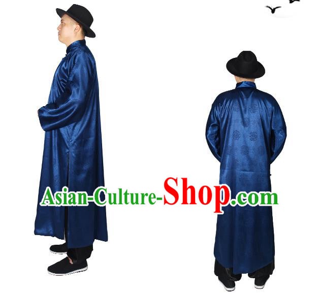 China Ancient Bridegroom Costume Minguo Male Clothing Traditional Wedding Navy Long Robe China Ancient Bridegroom Costume Minguo Male Clothing Traditional Wedding Navy Long Robe