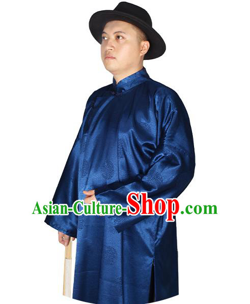 China Ancient Bridegroom Costume Minguo Male Clothing Traditional Wedding Navy Long Robe China Ancient Bridegroom Costume Minguo Male Clothing Traditional Wedding Navy Long Robe