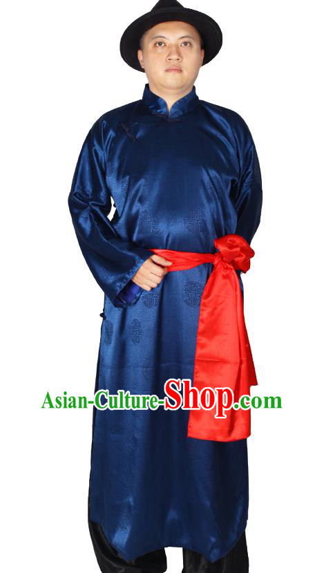 China Ancient Bridegroom Costume Minguo Male Clothing Traditional Wedding Navy Long Robe China Ancient Bridegroom Costume Minguo Male Clothing Traditional Wedding Navy Long Robe