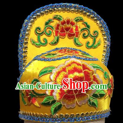 Chinese Ancient Scholar Headwear Beijing Opera Prince Embroidered Yellow Hat Handmade Opera Xiaosheng Headdress