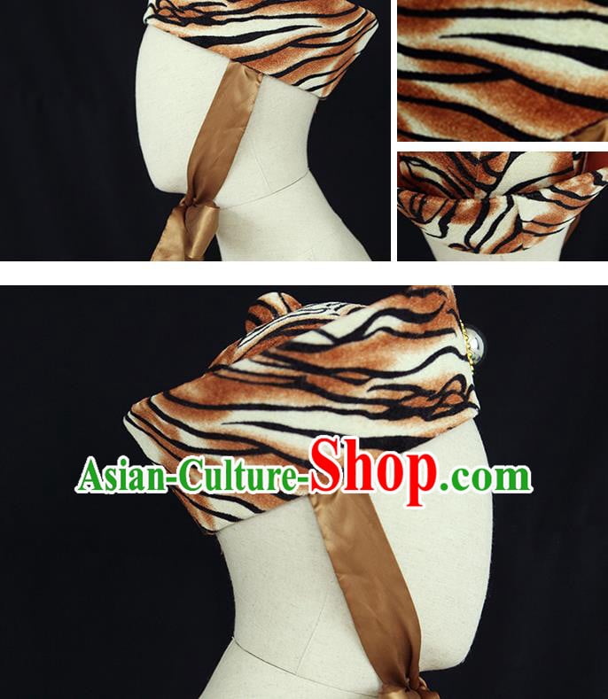 Chinese Handmade Opera Warrior Headdress Ancient Huntsman Headwear Beijing Opera Wusheng Leopard Hat Chinese Handmade Opera Warrior Headdress Ancient Huntsman Headwear Beijing Opera Wusheng Leopard Hat