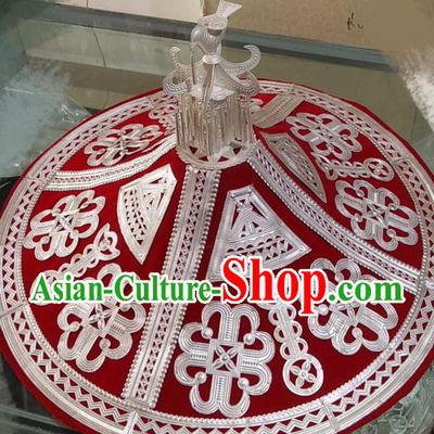 China Yi Nationality Woman Headwear Handmade Minority Bamboo Hat Liangshan Ethnic Group Folk Dance Silver Headdress