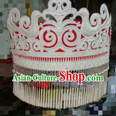 China Yi Nationality Folk Dance Headdress Handmade Minority Wedding Red Circular Hat Liangshan Ethnic Group Bride Headwear