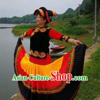 Chinese Ethnic Folk Dance Uniforms Liangshan National Minority Woman Garment Costumes Yi Nationality Festival Clothing